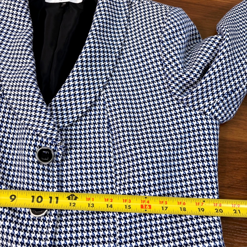 Tahari Arthur S. Levine Womens 14P Blue Houndstooth Blazer Shawl Collar Jacket - Picture 10 of 13